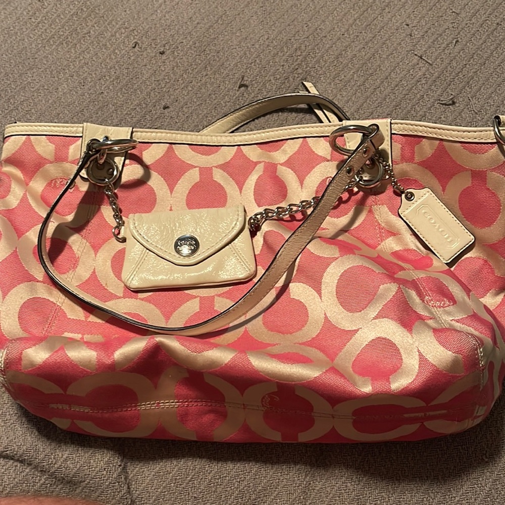 Pink and White Coach Bag